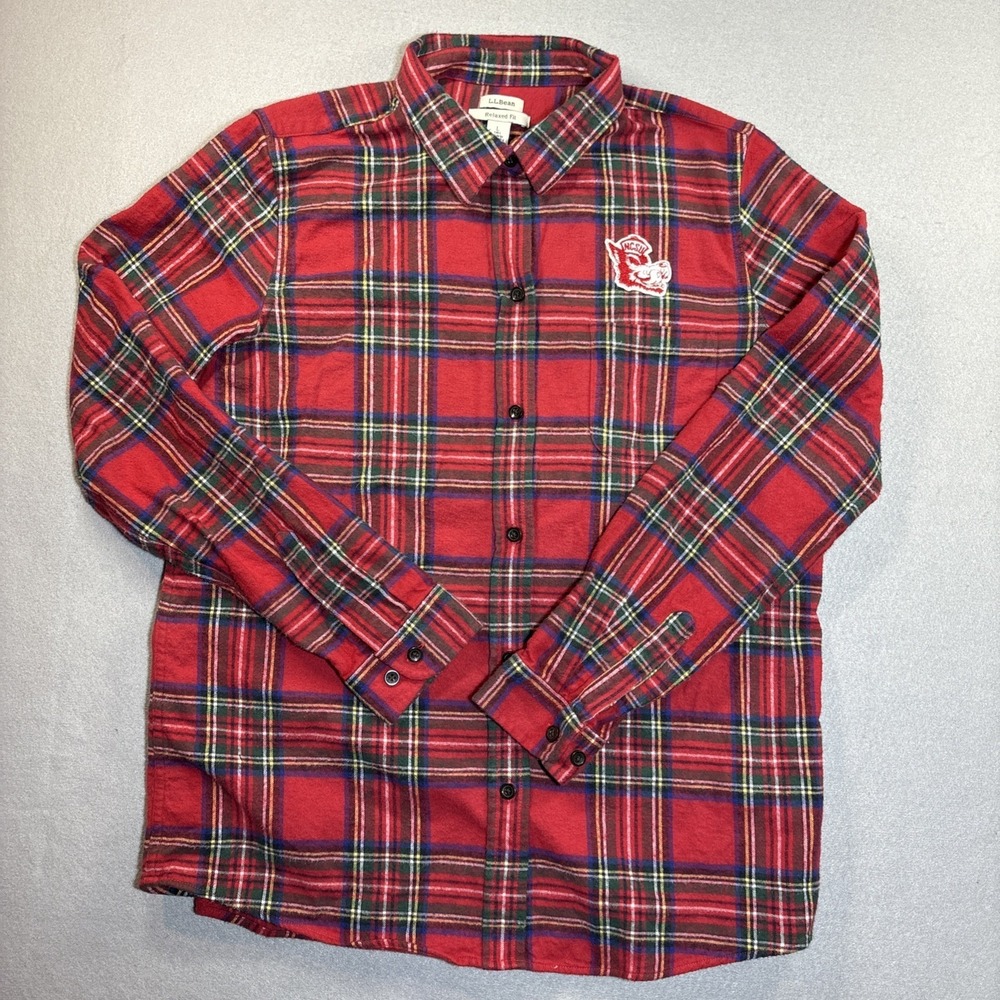 NCSU Wolfpack LL Bean Flannel Shirt Mens Large‎ Plaid Cotton Button Up